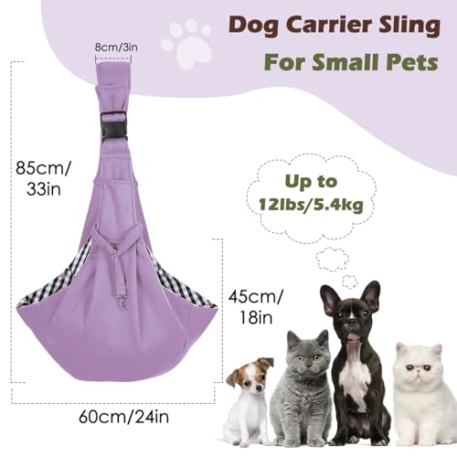 Pawaboo Dog Sling Carrier for Small Dogs, Reversible Hands Free Dog Slings Carriers, Puppy Sling Carrier for Small Dogs and Cats with Adjustable Strap Buckle & Safety Harness, Purple - Afbeelding 3