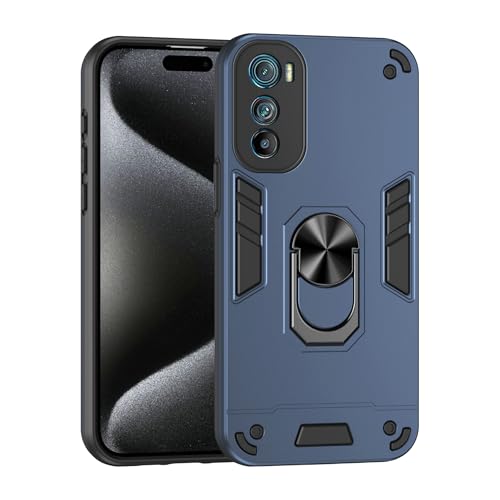 Compatible with Motorola Edge 30 Phone Case Series Rugged, Shockproof Protective Cover with Built-in Metal Ring Stand, Compatible with Magnetic Car Mount- Blue