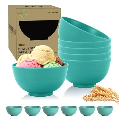 Image of Wheat Straw Bowls 10 OZ, Unbreakable Ice Cream Bowls Set of 6, Reusable Mini Bowls for Salad, Cereal, Soup, Microwave & Dishwasher Safe Fruit Bowl for Indoor & Outdoor, Green