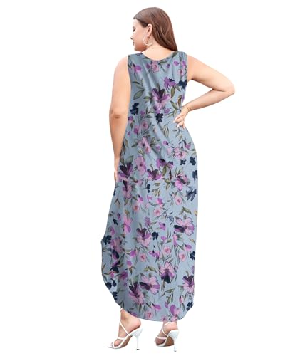 Image of Wolddress Womens 2026 Plus Size Sleeveless Tank Dress Casual Loose Sundress Split Summer Beach Long Maxi Dresses with Pockets