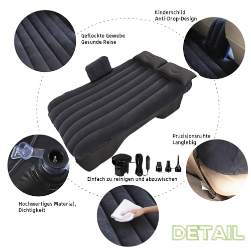 Geterral Car Air Mattress,Car Mattress for Back Seat,Car Bed For Outdoor Camping Traveling, Grey, Double - Image 2