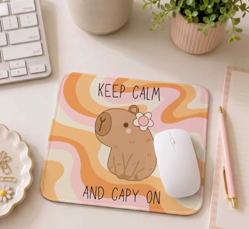 Image of Mouse Pad for Laptop & Desktop | 9x7 Inch Anti-Fray Stitched Edges | Non-Slip Rubber Base | Desk Setup Accessory for Students, Gamers & Professionals (Happy Capy)