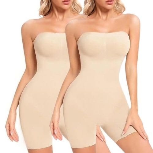 velaavo Womens Seamless Tummy Control Shapewear Bodysuit | Adjustable Strap Slimming Body Shaper with Shorts | Full Body Compression for Under Dresses (Pack of 2) (SKIN-SKIN free size)-picture-14