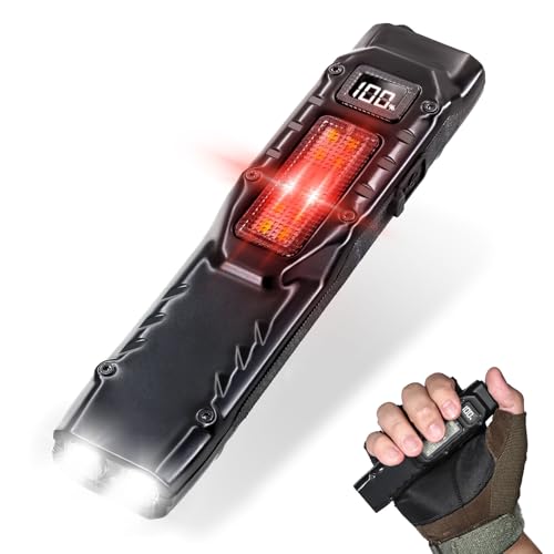 EDC Tactical Flashlight, 1100 Lumen Rechargeable Flat Flashlight with Digital Display for Everyday Carry, Small Flashlight for Outdoor Camping Hiking Emergency Use Christmas Gift for Dad Boyfriend