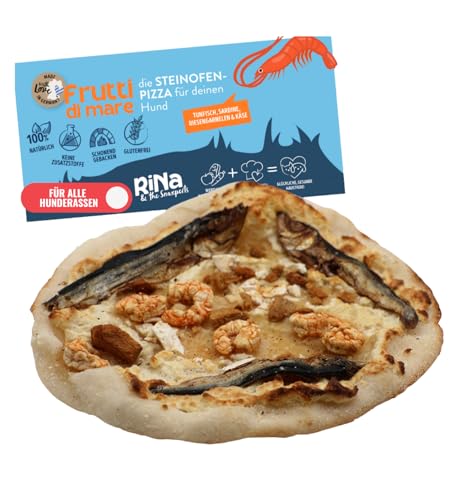 RiNa`s Hundepizza Frutti di Mare mit Thunfisch, Sardine & Riesengarnelen - glutenfrei, proteinreich & ofengebacken - Gesunder Hundesnack für besondere Momente (200 g)