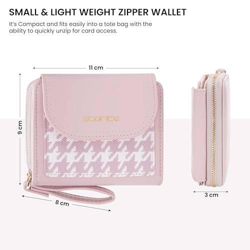 Image of Storite Women's Stylish Compact Leather Wallet 5 Card Slots,1 ID Window, Ladies Mini Purse Money Pocket with Zipper Closure - (Pink -11 Cm x 9 Cm x 3cm)
