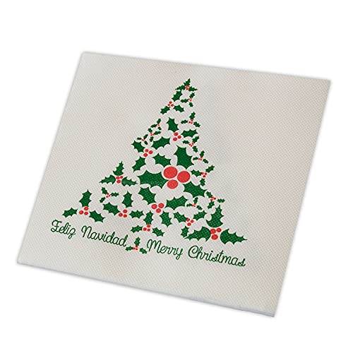 Morigami, Standard Size Napkin, 1/4 Fold, 60 Napkins, Point-Pointed Finish, Christmas Tree Holly