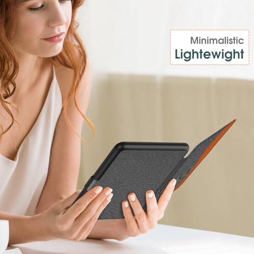 Image of Fintie Slim Case for 7 inch Kindle Paperwhite 12th Gen 2024 & Kindle Colorsoft | Lightweight PU Leather Hard Back Shell Cover, Magnetic Closure, Auto Wake /Sleep, for Kindle Paperwhite 2024, Gray /Brown