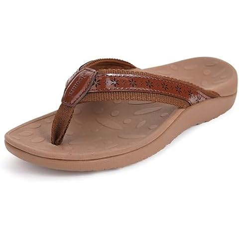 Joomra Flip Flops For Women With Arch Support Toe Post Sandals Size 7 Anti Slip Summer Plantar Fasciitis Pain Relief Slides Outdoor Ladies' Thong Shoes Brown 38 Cover