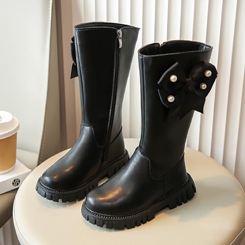 Girls Over The Knee Boots Big Kids Side Zipper Chunky Bottom Low Heels Thermal High Boots with Bowknot for Fall Winter2