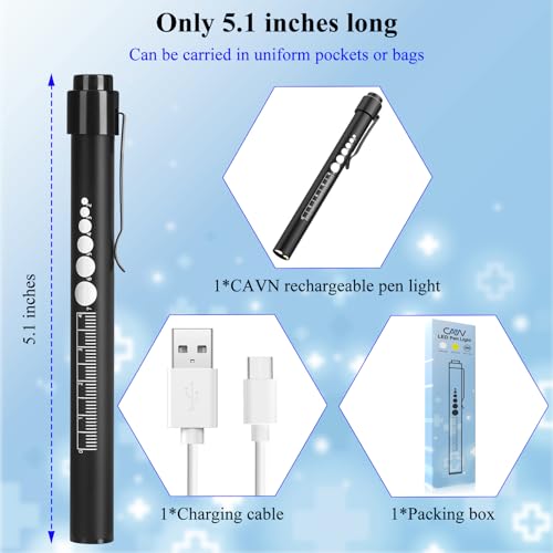 CAVN Rechargeable Pen Light with Pupil Gauge LED Penlights for Nurses Doctors, Warm/White Light, USB Rechargeable Medical Penlight Gifts for Nurses Nursing Student (Black)