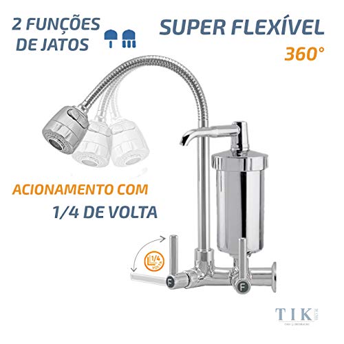 Torneira Com Filtro Gourmet Pia Cozinha Metal De Parede + 3 Refil GW Comercial