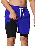 Mens Swim Trunks with Compression Liner 5 inch Inseam Quick Dry Bathing Suit 2 in 1 Board Shorts(M,Royal Blue)