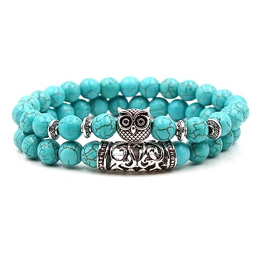 Bracelet en pierre naturelle 8mm avec pendentif bouddha et hibou pour homme et femme 19cm