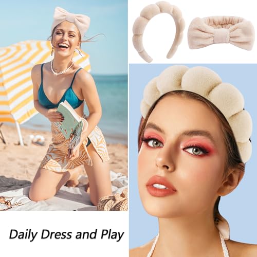 VELSCRUN 6 Pack Spa Headband, Makeup Headband, Face Wash Headbands, Skincare Headbands, Brown Sponge Hair Band Bow Tie Spa Head Band for Washing Face Wristband Set Hair Accessories for Women