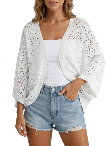 Image of Womens Crochet Cardigan Lightweight Summer 3 /4 Sleeve Cover Up