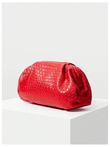 Image of QWINEE Women's Woven Evening Bag Dumpling Clutch Purse No Strap Handbags Elegant Faux PU Leather Clutch Bag