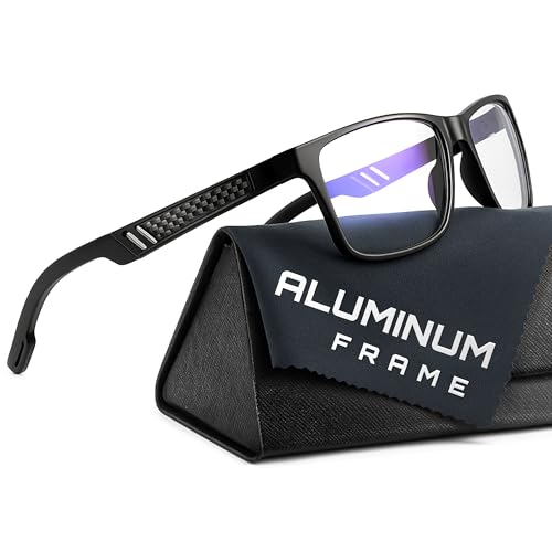 IBOANN Carbon Blue Light Blocking Glasses Men for Computer, Gaming, Metal Frame Night Driving Glasses for Man