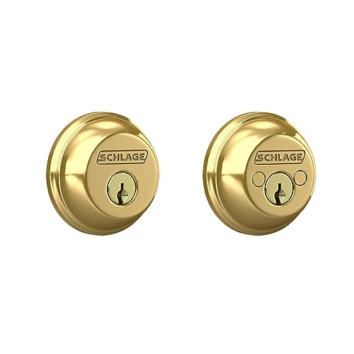 Image of Schlage B62N605 Deadbolt with Standard Trim Keyed 2 Sides, Highest Residential Security, Bright Brass, 2 Count