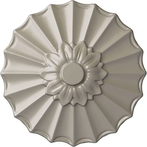 Image of Ekena Millwork 9 inchOD x 1 3 /8 inchP Shakuras Ceiling Medallion Fits Canopies up to 1 3 /8 inch Ceiling Medallion, Pearl White