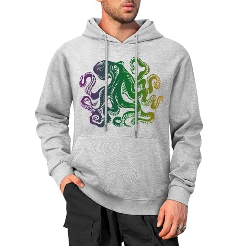 Colorful Octopus Lightweight Hoodies for Men Pure Cotton Pullover Long Sleeve Hoodie Sweatshirt with Pocket - Main Image