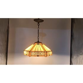 WERFACTORY Tiffany Pendant Light Fixture Yellow Hexagon Stained Glass Mission Hanging Lamp Wide 16 Inch, Height 40 Inch… 418+CjrbyOL