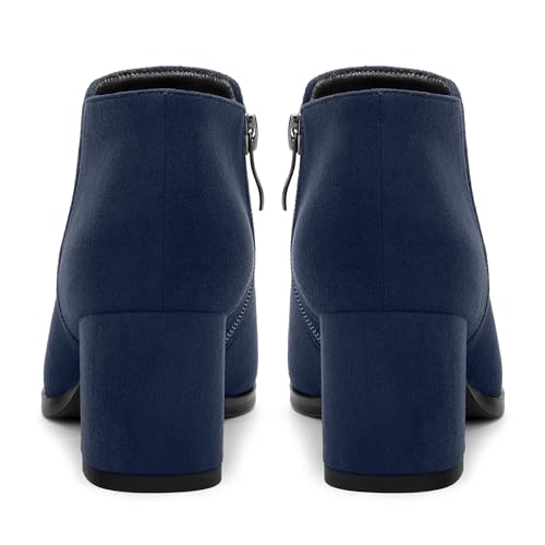 Women's Ankle Boots, Pointed Toe Chunky Heel Short Boots, Side Zipper and Elastic Ankle Booties, Mid Heel Shoes for Women4