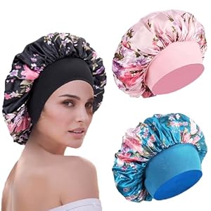 WUBAYI 3 Stück Satin Haarhaube Rosa Schwarz Blau