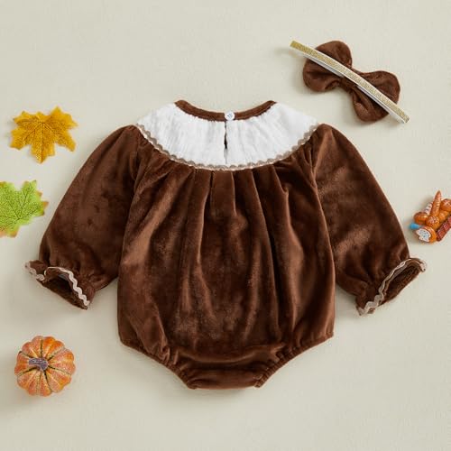 Thanksgiving Baby Girl Outfit Newborn Turkey Long Sleeve Romper Infant Fall Winter Clothes Set4