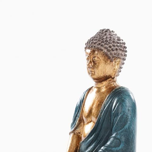 Image of PURE HOME + LIVING Dark Blue Antique Gold Polyresin Sitting Buddha - Small Statue | for Office, Temple, Home Decor, Gifts, Mahavirjayanti & Living Room | Peaceful Buddha Sculpture (Pack of 1)