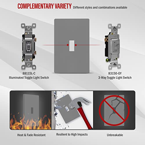 Image of ENERLITES Screwless Toggle Switch Wall Plate, Child Safe Light Switch Cover, Standard Size 1-Gang 4.68 inch x 2.93 inch, Unbreakable Polycarbonate Thermoplastic, UL Listed, SI8811-GY, Glossy, Gray