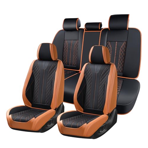 Image of FLORICH Car Seat Covers Full Set Leather Automotive Seat Cover Waterproof 5 Seats Car Seat Protectors Luxury Front and Back Seat Cushions Universal Fit for Most Cars SUV Trucks, Brown&Black