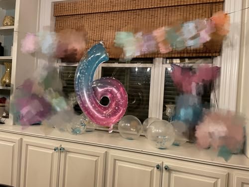Image of Number Balloons 7 Balloon for 7 Birthday Decorations, 40 inch Blue and Pink | Saturated Color, Large 40 in, With Inflation Straw & Hanging Hole, Great for Men's Party, Back-To-School Season, Pool Party