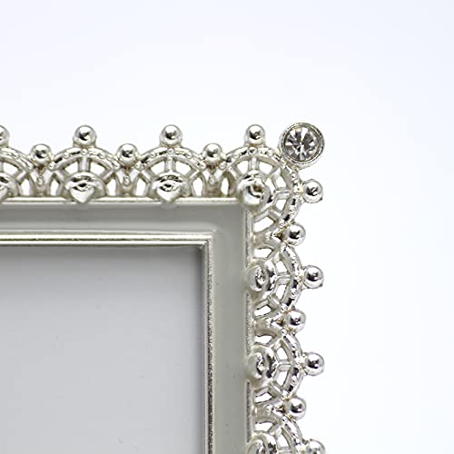 C C.k.k. Pierced Alloy Metal Picture Frame, Silver Plated With Light Gray Enamel And Rhinestones (Silver, 5X7 ) #TOP6