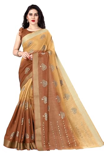 Image of MIRCHI FASHION Women Saree Cotton Blend 2-Tone Foil Print | Lightweight Comfortable Office Wear Sari with Blouse Piece