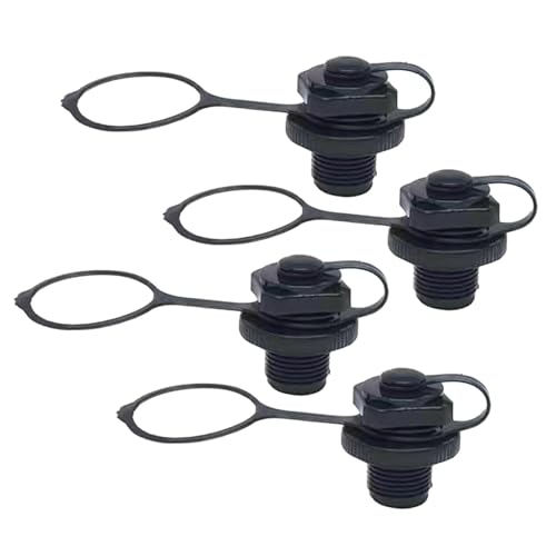 Lot de 4 valves de rechange pour bateau pneumatique et valve SUP, 22 mm, noir, avec couvercle à trois anneaux, idéales pour les réparations d'urgence et...