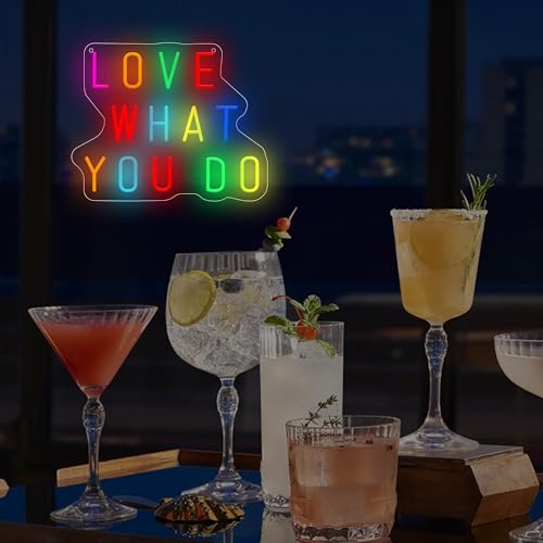 Image of Love What You Do LED Neon Sign, Inspirational Wall Decor with Dimmable USB Powered Neon Light for Bedroom, Living Room, Office, Bar Decor Holiday Birthday Gift