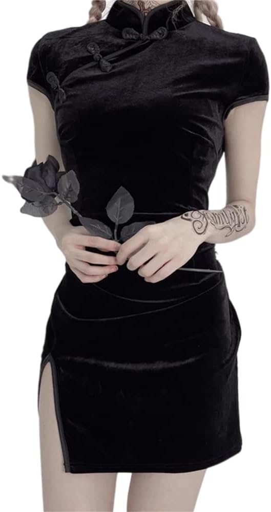 SINROYEE Women's Bodycon Cheongsam lingerie Slim Fit Mini Dress Modern Chinese Style Qipao Sexy Anime Cosplay