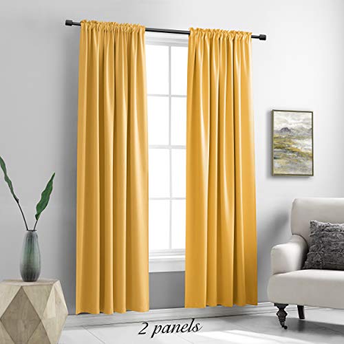 Image of DONREN Gold Yellow Blackout Thermal Insulated Curtain Panels for Bedroom - 2 Panels 84 Inch Length Curtains Room Darkening Rod Pocket Curtain Drapes(52 Wide x 84 Inches Long)