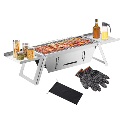 Klappbarer Holzkohlegrill - Camping Grillgerät - Edelstahl Grillplatte Reisefreundlich Für Outdoor Kochen Garten Tischgrill Balkon Wohnung Und Picknick