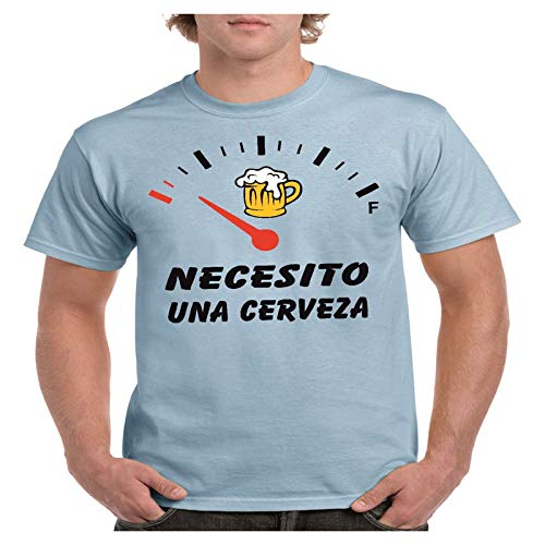 camisetas divertidas Necesito una Cerveza - para Hombre Camisetas Talla Medium Color Azul Celeste