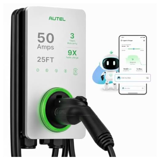 Autel Home Smart Electric Vehicle (EV) Charger up to 50Amp, 240V, Indoor/Outdoor Car Charging Station with Level 2, Wi-Fi and Bluetooth Enabled EVSE, 25-Foot Cable