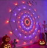 Beingbetter Halloween Spider Web Lights, 47 Inch Large Waterproof Orange & Purple LED Web with 12" Spider, Indoor Outdoor Halloween Decorations & Unique Christmas Tree Lighting