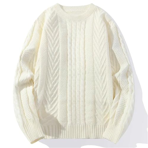 Men's Knitted Casual Sweater Round Neck Twists Weaving Pink Pullover Fashion Warm Tops4