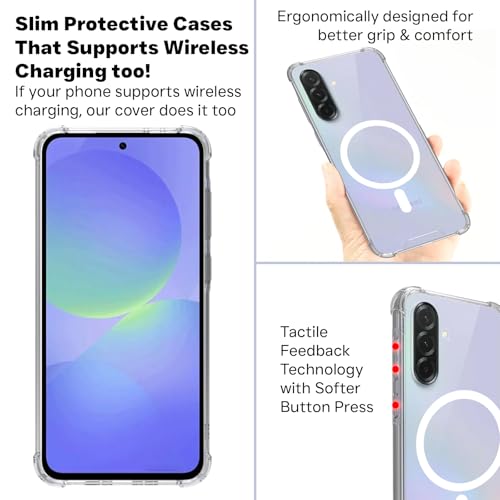 Image of RIGGEAR Shockproof Clear Hybrid Airbag Armor Magnetic Back Cover Case Compatible with MagSafe Accessories for Samsung Galaxy A36 5G (Clear PC+ Transparent TPU Bumper)