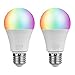 Produktbild Sauglae WiFi Intelligente LED E27 Edison Glühlampen, A19 9W RGBCW Dimmbare Multicolor Glühbirne Arbeiten Sie mit Alexa, Echo, Google Home and IFTTT, Entspricht 90W Glühlampen, Pack of 2