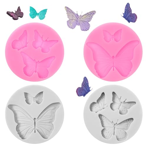 Mabor 4 stampi in silicone a forma di farfalla, per cioccolatini, piccoli dolci, antiaderenti, per fondente, biscotti, gelatina, cioccolato, decorazioni fai da te