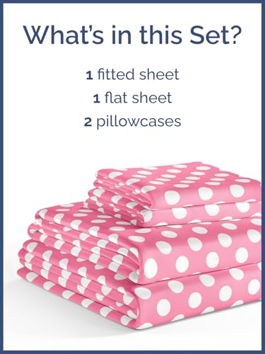 Image of Kids Full Rose Red Dots Bed Sheets - 4 Piece Kids Rose Red Dots Sheet Set | Rose Red Dots Themed Bedding, Ultra-Soft, Cute & Cozy, Breathable & Machine Washable, Bed Set for Boys, Girls & Teens, Comfy