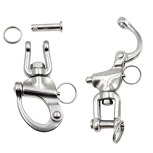 Aweisile Schnappschäkel 2 Stück Boot Federschäkel Panikhaken Schäkel Edelstahl Schäkel Panikhaken Schnappschäkel Drehbarer Boot Schnappschäkel Wirbelschäkel für Segelboot Spinnaker Halyard