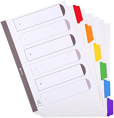 Exacompta - Ref 2306E - Document Dividers - Suitable for A4 Documents, 160gsm White Card, Plastic-Coated Multicoloured Tabs, Pre-Punched, FSC-Certified, 6 Sections